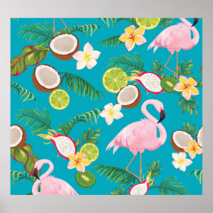 Póster Flamencos rosados: Patrón tropical sin foco