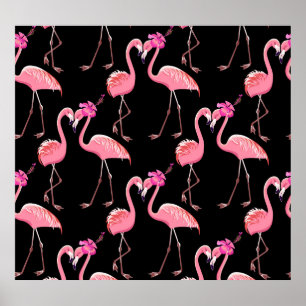 Póster Flamencos rosados: Vintage de fondo negro