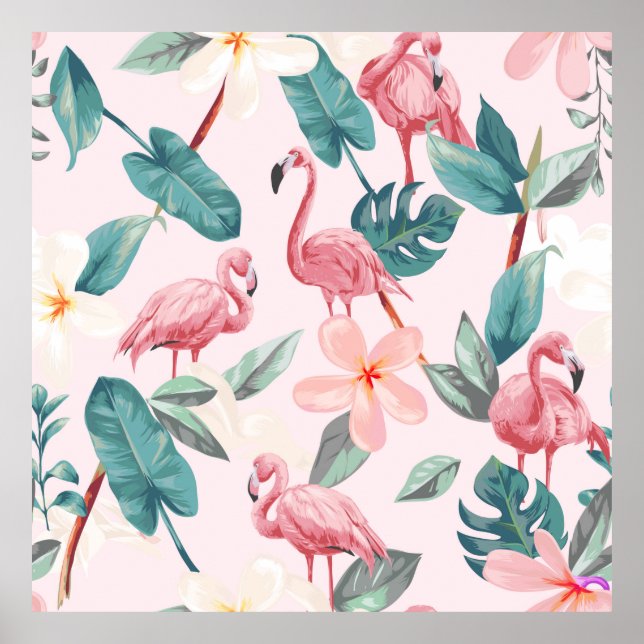 Póster flamencos sin costura y flores tropicales ilustran (Frente)