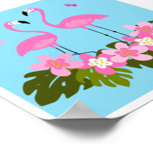 Póster Flamencos Tropicales e Ilustración Floral