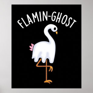 Póster Flamin-fantasma Funny Flamingo Ghost Pun Dark BG