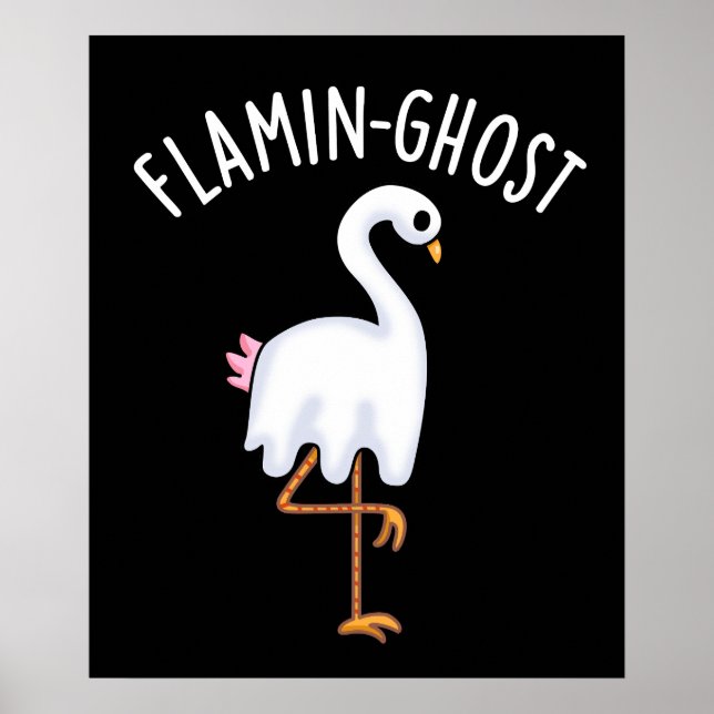 Póster Flamin-fantasma Funny Flamingo Ghost Pun Dark BG (Frente)