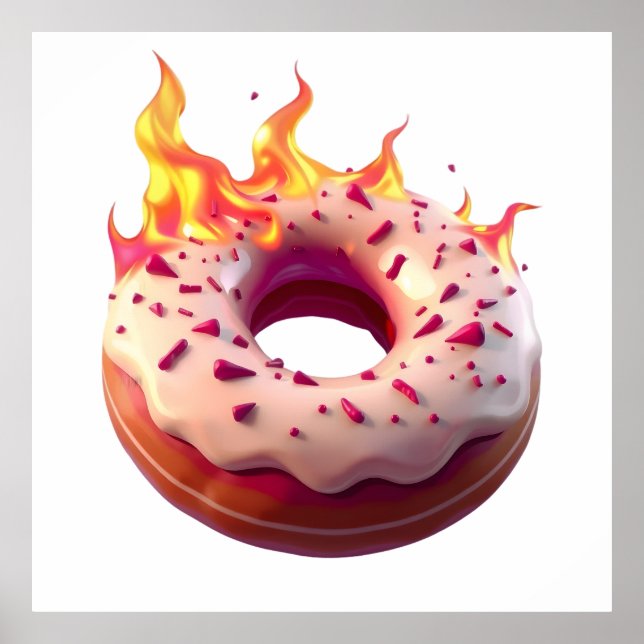 Póster Flaming Donut with White Frosting and Sprinkles (Frente)
