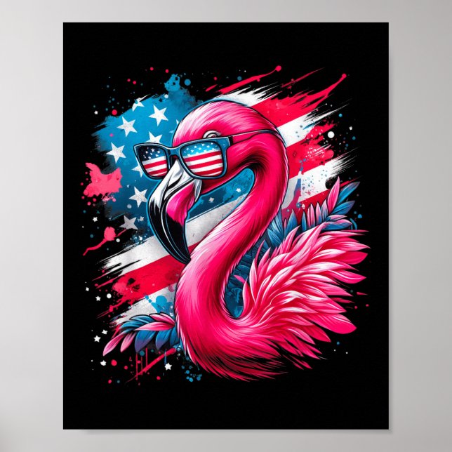 Póster Flamingo 4 De Julio Bandera Estadounidense Patriót (Frente)