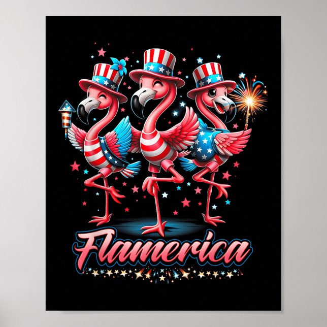 Póster Flamingo 4 De Julio Patriótico Independencia De Ee (Frente)