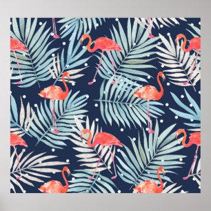 Póster Flamingo acuarela: Elegancia tropical rosa.