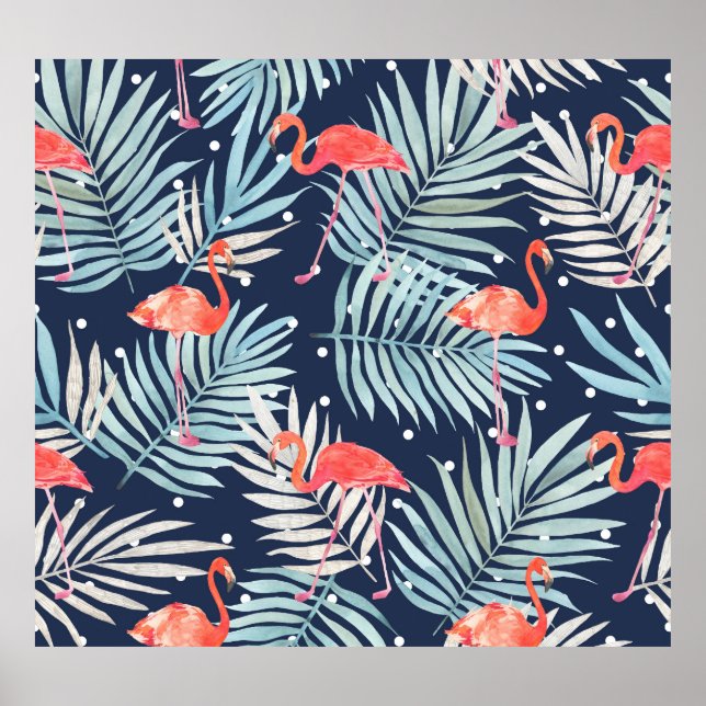 Póster Flamingo acuarela: Elegancia tropical rosa. (Frente)