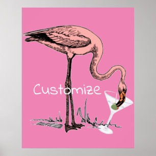 Póster Flamingo Beber Martini Thunder_Cove