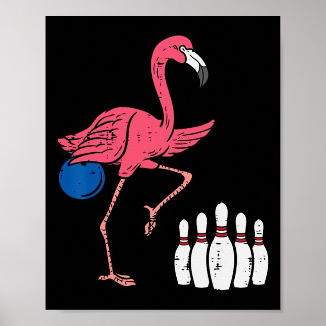 Póster Flamingo Bowling Funny Sport Bowler Team (Frente)