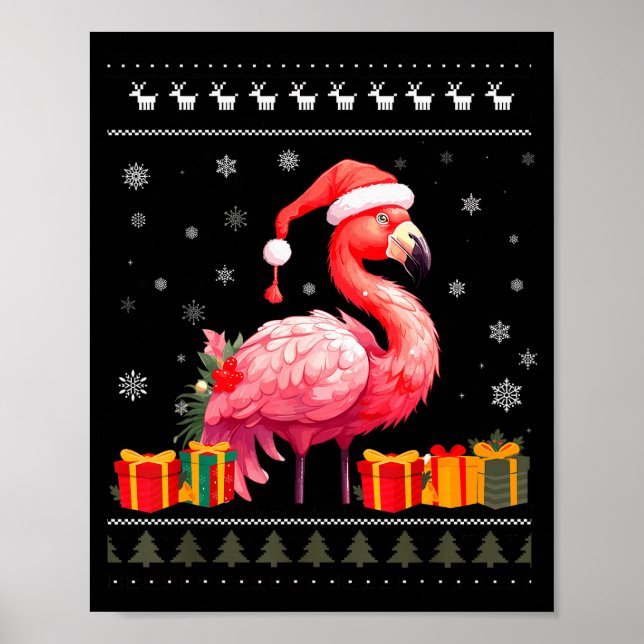 Póster Flamingo Christmas Santa Hat Ugly Christmas Sweate (Frente)