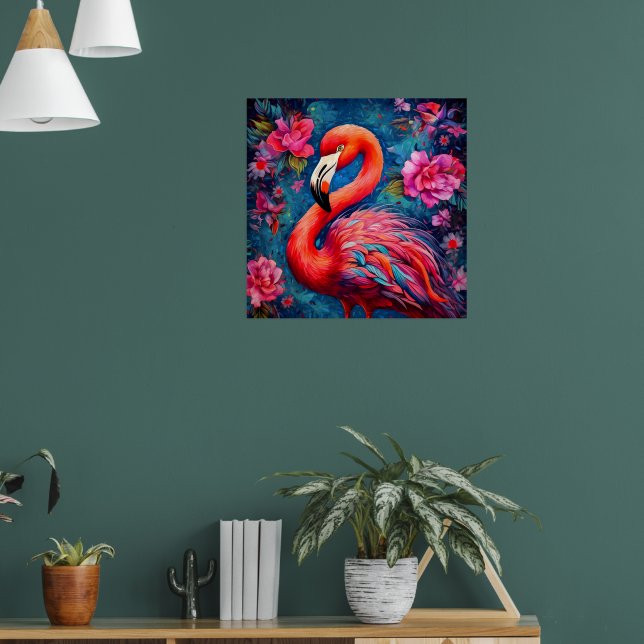 Póster Flamingo con flores (Salón 1)