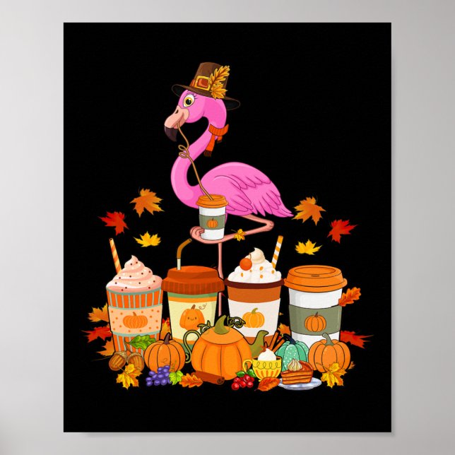 Póster Flamingo Con Gorra Cae Café Con Mucho Más (Frente)
