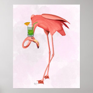 Póster Flamingo con un cóctel