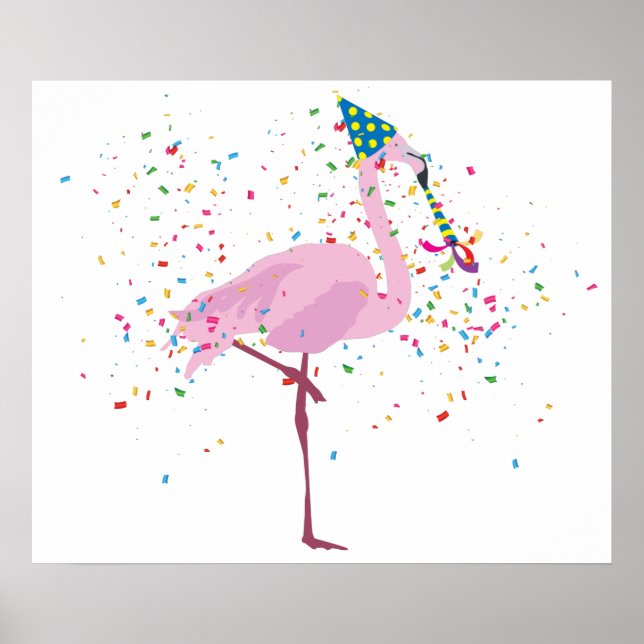 Póster Flamingo de fiesta - Animales con Fiesta (Frente)