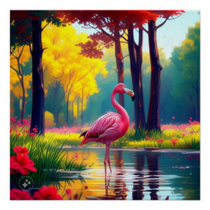 Póster Flamingo de pie en el lago-365476
