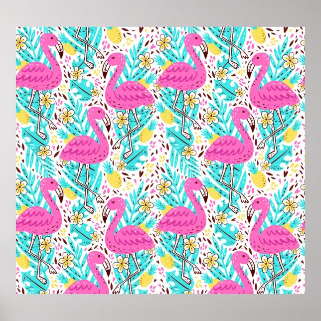 Póster Flamingo de verano tropical: elementos de patrón b (Frente)