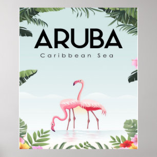 Póster Flamingo del Mar Caribe de Aruba Flamingo gracio