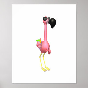 Póster flamingo divertido con bebida