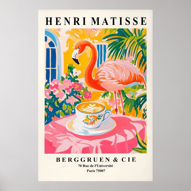 Póster Flamingo Drinking Coffee Art Print Henri Matisse (Frente)