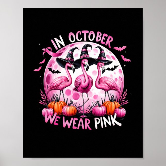 Póster Flamingo En Octubre Usamos Hal Rosa De Cáncer De M (Frente)