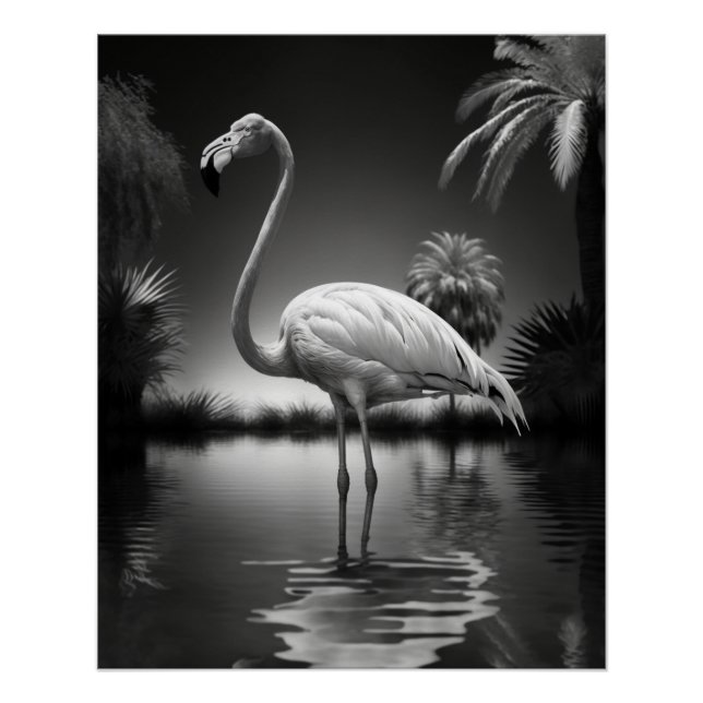 Póster Flamingo en un estanque (Anverso)