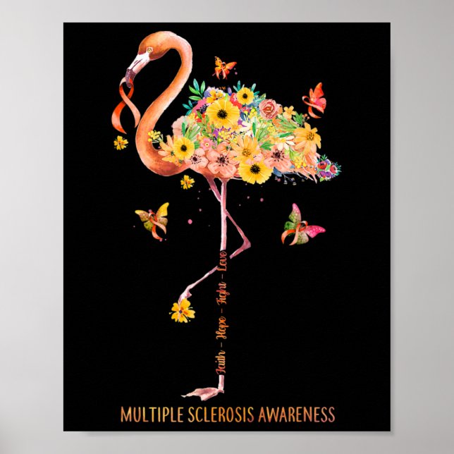 Póster Flamingo Faith Hope Fight Cure La Esclerosis Múlti (Frente)