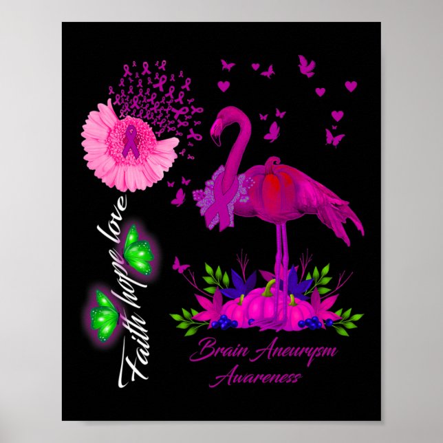 Póster Flamingo Faith Hope Love Brain Aneurysm Awareness (Frente)