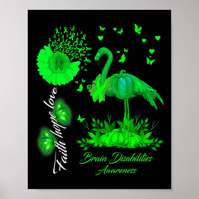 Póster Flamingo Faith Hope Love Brain Disabilities Awaren (Frente)