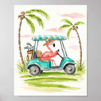 Póster Flamingo Golf Watercolor Art Print