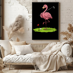 Póster Flamingo Golfer sobre el verde