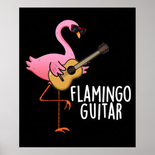 Póster Flamingo Guitar Funny Music Pun Dark BG