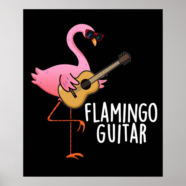 Póster Flamingo Guitar Funny Music Pun Dark BG (Frente)