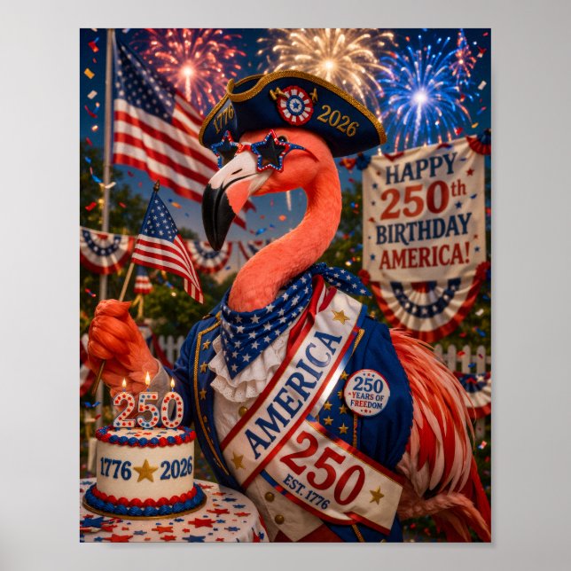 Póster Flamingo Happy 250th Birthday America July 4th (Frente)