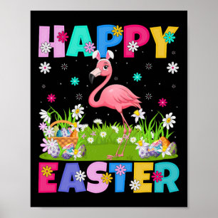 Póster Flamingo Happy Easter Egt Hunt Bunny Ear Flamingo