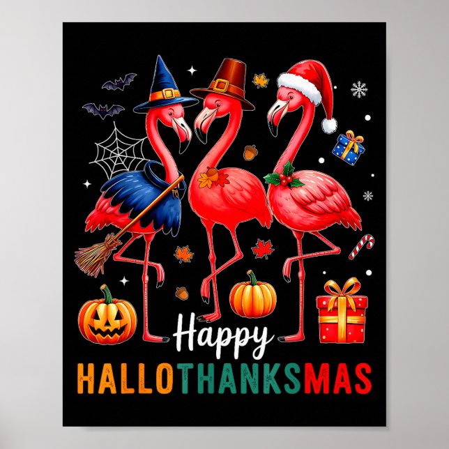 Póster Flamingo Happy Hallothanksmas Funny Halloween Than (Frente)