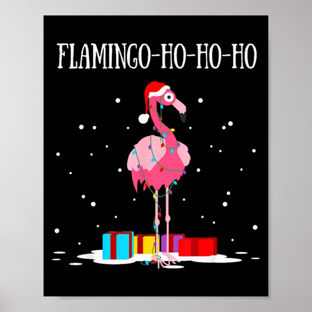 Póster Flamingo Ho Ho Ho Nk Christmas Tree Lights Chain X (Frente)