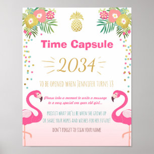 Póster Flamingo Libro de cumpleaños Time Capsule Pineappl