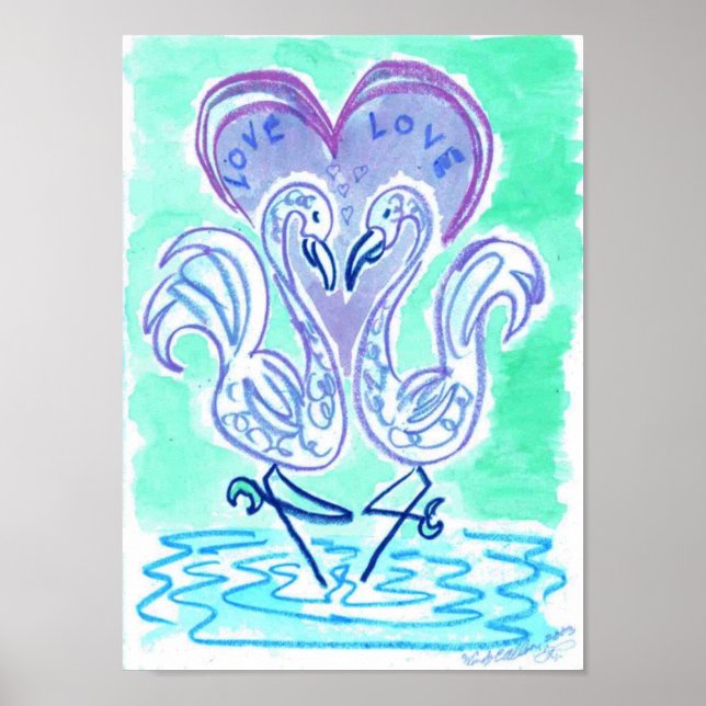 Póster Flamingo Love blue por Wendy C Allen (Frente)