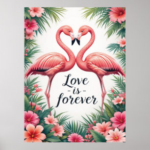 Póster Flamingo Love Tropical Art Poster