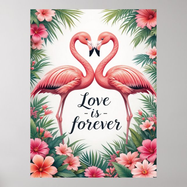 Póster Flamingo Love Tropical Art Poster (Frente)
