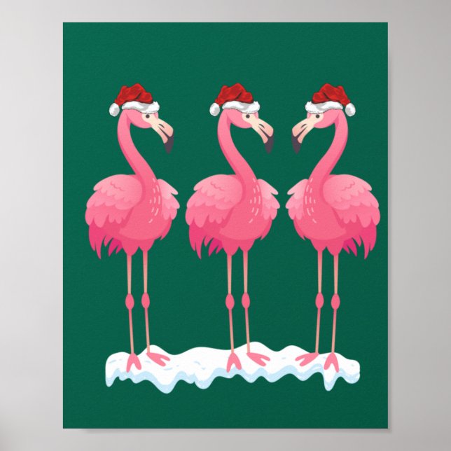 Póster Flamingo Lover Xmas Iluminando Flamingos Santa Ros (Frente)