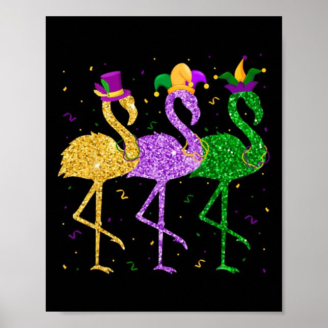 Póster Flamingo Mardi Gras Divertidas Máscara Carnaval Pa (Frente)