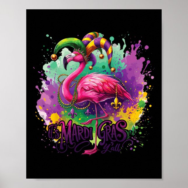 Póster Flamingo Mardi Gras Fiesta del Carnaval (Frente)