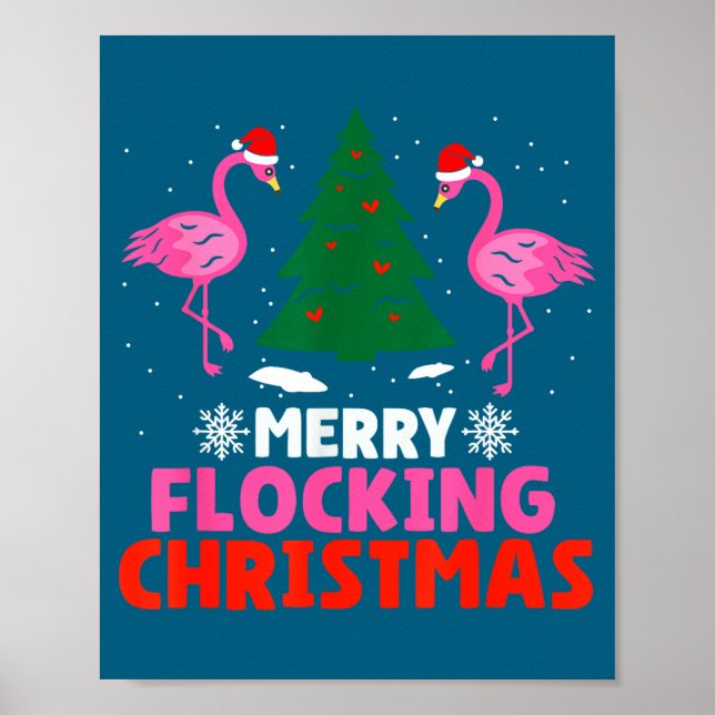 Póster Flamingo Merry Flocking Christmas Funny Xmas Men W (Frente)