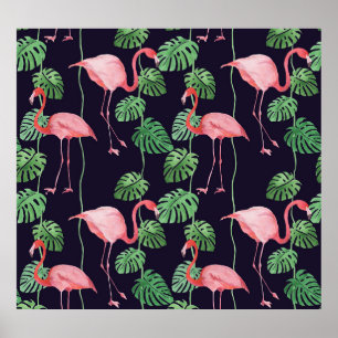 Póster Flamingo Oscuro: Pequeño Patrón De Acuarela.