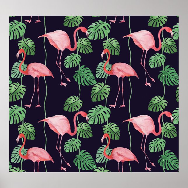 Póster Flamingo Oscuro: Pequeño Patrón De Acuarela. (Frente)