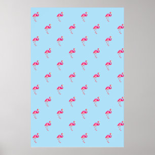 Póster Flamingo, poster azul, patrón flamingo, pájaros