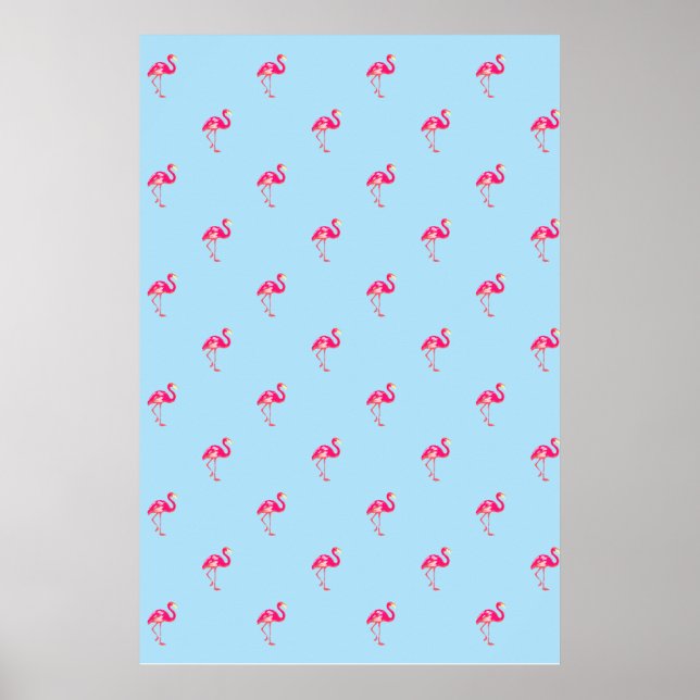 Póster Flamingo, poster azul, patrón flamingo, pájaros (Frente)