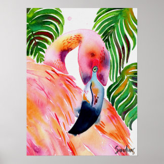 Póster Flamingo rosa acuarela