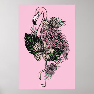 Póster Flamingo rosa color personalizado